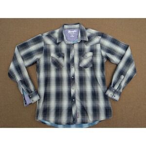 Wrangler Retro Wester Men Long Sleeve Olive Green Plaid Pearl Snap Shirt Size XL